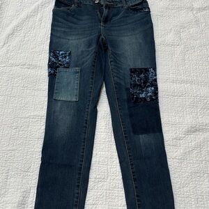 Chico's Dark Blue Straight Leg Jeans with Patchwork